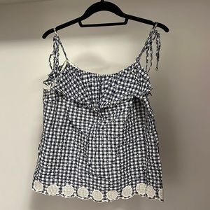 J Crew Size 8 Blue and White Gingham tank top with knot-tie straps